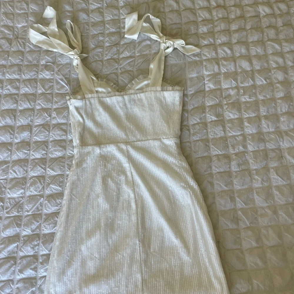 Lulus glowing white sequin bustier tie strap mini dress - Picture 8 of 13